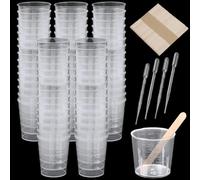 Lot de 60 gobelets doseurs en plastique de 30 ml - Réutilisables - Gobelet doseur de précision avec balance - Avec 60 bâtonnets en bois et 20 pipettes de 3 ml - Pour stain