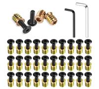 Lot de 60 inserts filetés en bois, écrous hexagonaux en fer et écrou à visser M6, manchons à visser avec 2 clés hexagonales, vis M6 x 20 mm, insert fileté pour meubles en bois, tables, chaises