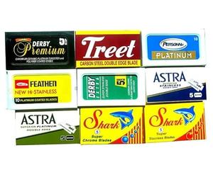 Lot de 60 lames de rasoir Astra-Derby-Treet-Shark-Pers0nna-Shark, 9 marques différentes