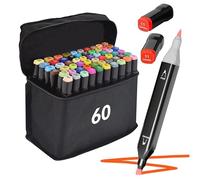 Lot de 60 marqueurs à alcool double face + pochette - Haute pigmentation, imperméables, durables, parfaits pour les artistes et les livres de coloriage