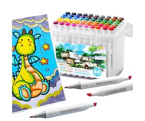Lot de 60 marqueurs de couleur avec double pointe - Outils de croquis - Marqueurs d'art - Pour le bricolage - Utilisation de têtes fines et de brosse qui ne sont pas bon marché pour les illustrations