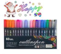 Lot de 60 marqueurs scintillants pour surligneur, ensemble de marqueurs de contour 2026, stylos à double ligne à paillettes pour cartes, scrapbooking, loisirs créatifs