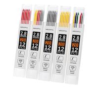 Lot de 60 mines de 2,8 mm de couleurs assorties pour porte-mines de charpentier - Rouge, noir, jaune, bleu, vert, blanc, pour le travail du bois, l'écriture, le dessin, la construction, les marqueurs