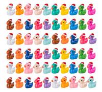 Lot de 60 mini canards de Noël en résine avec chapeau de Père Noël, petits canards pour fête de Noël, décoration de Noël (15 couleurs)
