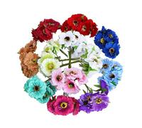 Lot de 60 mini têtes de coquelicots artificiels et tige souple - 45 mm - Petites fleurs d'anémone - Feuilles vertes - Pour la fabrication de mariage, les pinces à cheveux, les gâteaux, les corsages de