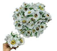 Lot de 60 mini têtes de coquelicots artificiels et tige souple - 45 mm - Petites fleurs d'anémone - Feuilles vertes - Pour bricolage, mariage, mariage, pinces à cheveux, dessus de gâteau, boutonnière