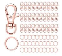 Lot de 60 mousquetons pivotants en métal, 30 fermoirs mousquetons et 30 porte-clés plats pour porte-clés, accessoires de porte-clés, kit de fabrication de porte-clés (or rose)