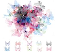 Lot de 60 papillons colorés en tissu organza 3D pour loisirs créatifs, décoration murale pour mariage, fête, vêtements, décoration d'intérieur, 10 styles