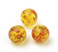 Lot de 60 perles d'ambre artificielles en résine - 8 mm - Ambre Kehribar - Avec trou à enfiler - Percées (rouge rond avec fleur)