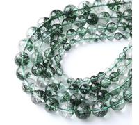 Lot de 60 perles en cristal de quartz fantôme vert foncé, 6 mm, en pierre naturelle, pour la fabrication de bijoux et de bracelets.