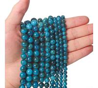 Lot de 60 perles en pierre naturelle de 6 mm - Apatite bleue - Pierre précieuse d'énergie et de guérison - Pour la fabrication de bijoux, bracelets et colliers