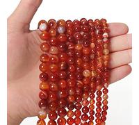 Lot de 60 perles en pierre naturelle de 6 mm en cornaline rouge rayée - Perles d'énergie et de guérison - Pour la fabrication de bijoux, bracelets et colliers