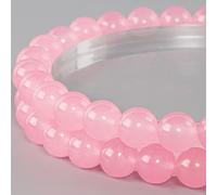 Lot de 60 perles rondes en calcédoine rose naturelle de 6 mm pour la fabrication de bijoux, bracelets, colliers - Comprend un cordon extensible en cristal - Perles en pierre pour loisirs créatifs et