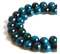 Lot de 60 perles rondes en œil de tigre aigue-marine de 6 mm pour la fabrication de bijoux