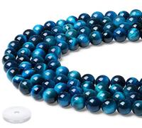 Lot de 60 perles rondes en œil de tigre bleu aigue-marine de 8 mm pour fabrication de bracelets, colliers, boucles d'oreilles
