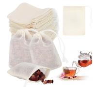 Lot de 60 petits sacs à épices en coton pour la cuisine - 6 x 8 cm - Sacs en tissu avec cordon de serrage - Sacs en coton naturel réutilisables - Pour cadeau, bijoux, thé, café, épices