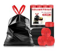 Lot de 60 petits sacs poubelle épais de 20 l avec cordon de serrage et poignées à nouer pour poubelles de 15 à 20 L, pour salle de bain, cuisine, bureau, chambre à coucher, noir