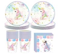 Lot de 60 pièces de vaisselle de fête licorne - Assiettes licorne - Décoration d'anniversaire - Vaisselle de fête d'anniversaire - Gobelets en carton - Serviettes pour 20 invités