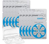 Lot de 60 piles pour appareils auditifs Power One Implant Plus (10 x 6 blisters) PR44 bleu + boîte de rangement pour 2 piles d'appareils auditifs