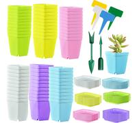 Lot de 60 pots de fleurs carrés en plastique coloré de 7 cm d'épaisseur pour décoration de jardin,bureau et balcon,multicolore