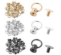 Lot de 60 rivets à visser Head O Ring - 8 mm - Avec fermeture à vis - En cuir - Tête ronde - Pour le bricolage - Accessoires (doré, argenté, noir)