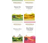 Lot de 60 sachets de thé en forme de bouleau (4 saveurs - thé vert, citronnelle et gingembre, Virunga Chai, baies rouges et fleurs) sans plastique