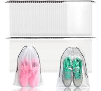Lot de 60 sacs à chaussures de voyage avec 30 sacs transparents, 30 sacs transparents, sacs de rangement portables en plastique transparent, sacs à chaussures de voyage avec cordon de serrage pour
