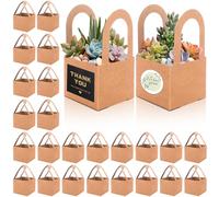 Lot de 60 sacs d'emballage en vrac avec autocollants de remerciement pour pots de 6,3 cm, mini panier cadeau en papier kraft avec poignées pour mariage, fête prénatale, plantes succulentes, cadeaux de