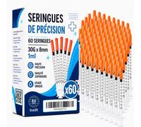 Lot de 60 Seringues de Précision 1 ml Avec Embout Fin 30g x8mm (60) | [Société Française] Outils de Dosage pour Liquides et Laboratoire Emballage Individuel - Non Destiné à un Usage Médical