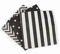 Lot de 60 serviettes de table en papier décoratives pour fêtes, événements, pliées, 16,5 x 16,5 cm, dépliées 33 x 33 cm, blanc et noir