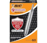 Lot de 60 stylos à bille Bic Round Stic | Corps antimicrobien permanent, écriture 90 % plus longue et prise en main douce et confortable | Pointe en tungstène, moyenne 1,0 mm | Encre noire