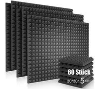 Lot de 60 tapis acoustiques en mousse - 30 x 30 x 5 cm - Pour studio mural, podcasts, studios d'enregistrement, bureau, acoustique