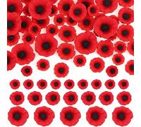 Lot de 60 têtes de coquelicots artificiels en résine rouge sans tige pour loisirs créatifs, jour du Souvenir, fête des anciens combattants, Noël, décoration de jardin