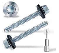 Lot de 60 vis autoforeuses à tête hexagonale pour toiture avec rondelle d'étanchéité en caoutchouc 6,3 x 75 mm