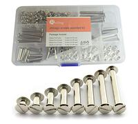 Lot de 60 vis Chicago argentées assorties - Accessoires en métal - Rivets à ongles Chicago pour décoration en cuir, reliure de livres, vis à tête plate M5 x 5/10/15/20/25/30/35/40 mm