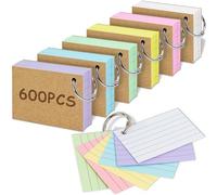 Lot de 600 cartes lignées, format A8, avec anneau, dans une boîte d'apprentissage pratique, boîte de vocabulaire, pour vocabulaire, formules et notes en anglais