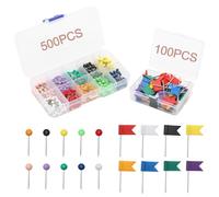Lot de 600 Épingles Couleur pour Carte du Monde, Punaises à Tête Ronde et Épingles Drapeaux, Punaises de Carte pour Tableau en Liège, Tableau d'affichage