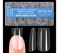 Lot de 600 faux ongles carrés transparents pré-gravés en forme d'amande - 12 tailles - Couverture complète - Extensions d'ongles en acrylique doux à presser sans courbe C Cadeau pour le bricolage à la