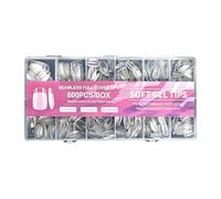 Lot de 600 faux ongles semi-brillants courts en forme d'amande, couverture intégrale, design sans dommages, texture cristalline, semi-mat, faux ongles essentiels