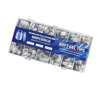 Lot de 600 faux ongles semi-brillants courts en forme d'amande, couverture intégrale, design sans dommages, texture cristalline, semi-mat, faux ongles essentiels