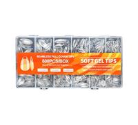 Lot de 600 faux ongles semi-brillants courts en forme d'amande, couverture intégrale, design sans dommages, texture cristalline, semi-mat, faux ongles essentiels