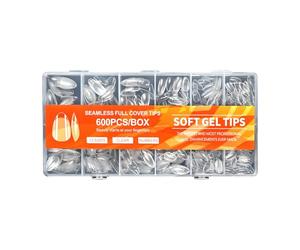 Lot de 600 faux ongles semi-brillants courts en forme d'amande, couverture intégrale, design sans dommages, texture cristalline, semi-mat, faux ongles essentiels