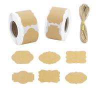 Lot de 600 feuilles d'étiquettes autocollantes en papier kraft - Étiquettes autocollantes faites à la main - 2 rouleaux de 600 étiquettes marron irrégulière pour bouteilles de confiture, emballage