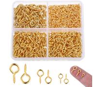 Lot de 600 œillets à vis de 6 mm en acier inoxydable - Petit crochet à vis - Vis à œil - Petites vis à œillets avec filetage en bois - Pour bricolage et artisanat - Or - 4/5/6 mm