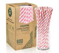 Lot de 600 pailles jetables extra longues en papier, à rayures roses et blanches, 26 x 0,6 cm, pour boire, anniversaires, fêtes, décorations, bars, restaurants