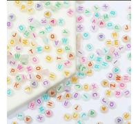 Lot de 600 perles de lettres de l'alphabet en acrylique, lumineuses, plates et rondes, qui brillent dans le noir, pour la fabrication de bracelets et de bijoux