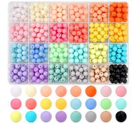 Lot de 600 perles rondes en acrylique mat de 8 mm, 24 couleurs assorties, avec trou, pour bracelets, colliers, fabrication de bijoux, loisirs cr