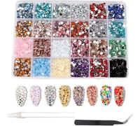 Lot de 6000 strass BetterJonny pour ongles, 5 mm, à dos plat, ronds, avec pince à épiler et stylo de pointillage, pour bricolage, artisanat, ongles, vêtements, F