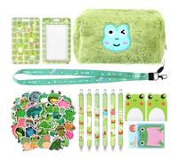 Lot de 61 articles de papeterie grenouille avec trousse à crayons, stylos, notes autocollantes, carte d'identité avec cordon, cadeaux de fête grenouille pour femmes et filles, amateurs de grenouille