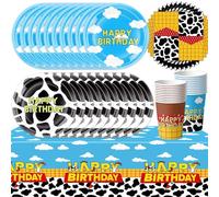 Lot de 61 décorations d'anniversaire de dessin animé, fournitures de fête pour enfants, décorations de fête pour garçons et filles, y compris assiettes, gobelets en carton, serviettes, nappes, baptême